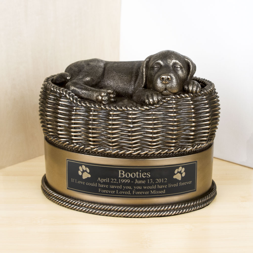 Perfect Memorials Small Bronze Dog in Basket Cremation Urn 