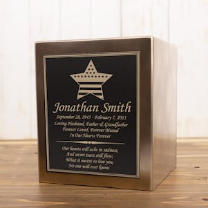 American Flag Star Seamless Bronze Cube Resin Cremation Urn