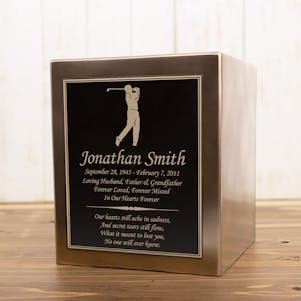 Male Golfer Silhouette Seamless Bronze Cube Resin Cremation Urn