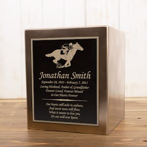 Racehorse and Jockey Seamless Bronze Cube Resin Cremation Urn