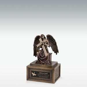 Small Angel with Cross Cremation Urn - Engravable