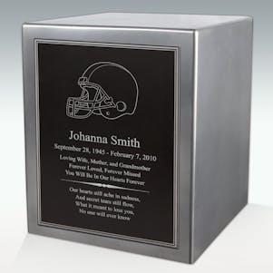 Football Helmet Seamless Silver Cube Resin Cremation Urn