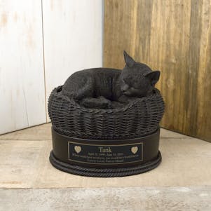 Black Cat in Basket Cremation Urn