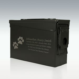 Paw Prints .30 Cal Ammo Can Engravable Cremation Urn