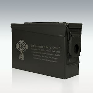 Celtic Cross .30 Cal Ammo Can Engravable Cremation Urn