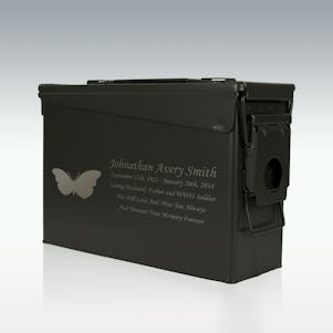 Butterfly .30 Cal Ammo Can Engravable Cremation Urn