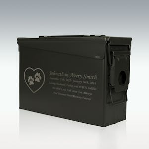 Paws on my Heart .30 Cal Ammo Can Engravable Cremation Urn