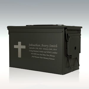 Traditional Cross .50 Cal Ammo Can Engravable Cremation Urn