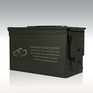 Hearts .50 Cal Ammo Can Engravable Cremation Urn