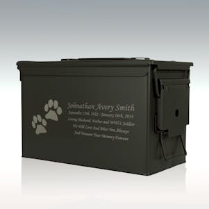 Paw Print .50 Cal Ammo Can Engravable Cremation Urn