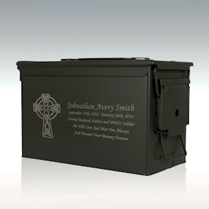 Celtic Cross .50 Cal Ammo Can Engravable Cremation Urn