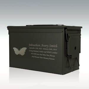 Butterfly .50 Cal Ammo Can Engravable Cremation Urn