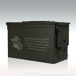 Two Roses .50 Cal Ammo Can Engravable Cremation Urn