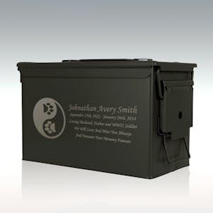 Paw Yin-Yang .50 Cal Ammo Can Engravable Cremation Urn