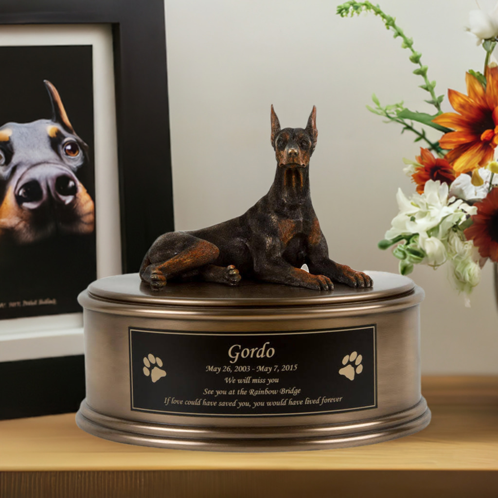 Doberman Figurine Cremation Urn Engravable Perfect Memorials