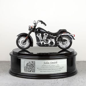 Black & Chrome Motorcycle Cremation Urn - Engravable