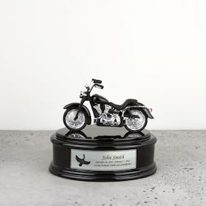 Small Black & Chrome Motorcycle Cremation Urn - Engravable