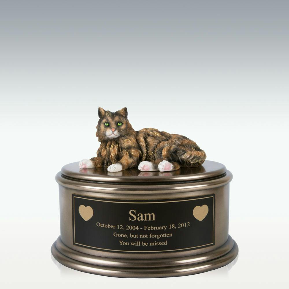Hand Painted Tabby Cat Figurine Cremation Urn - Perfect Memorials