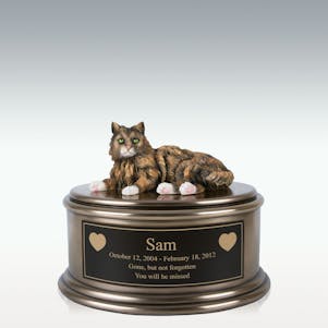 Hand Painted Tabby Cat Figurine Cremation Urn