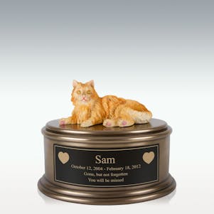Hand Painted Orange Cat Figurine Cremation Urn