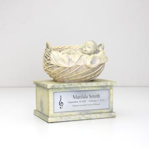 Aged Stone Baby in Basket Cremation Urn - Engravable