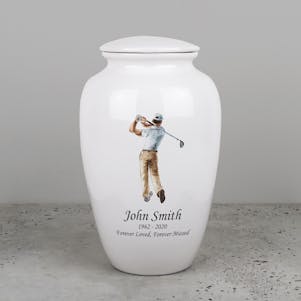 Male Golfer Ceramic Cremation Urn - Engravable
