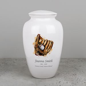 Baseball Glove Ivory Ceramic Cremation Urn - Engravable
