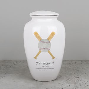 Baseball Bats & Ball Ivory Ceramic Cremation Urn - Engravable