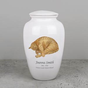 Happy Cat Ivory Ceramic Cremation Urn - Engravable