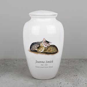 Sleeping Cats Ivory Ceramic Cremation Urn - Engravable