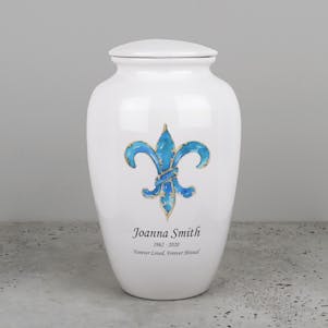 Fleur-di-lis Ivory Ceramic Cremation Urn - Engravable