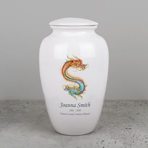 Dragon Ivory Ceramic Cremation Urn - Engravable