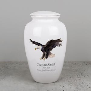 Soaring Eagle Ivory Ceramic Cremation Urn - Engravable
