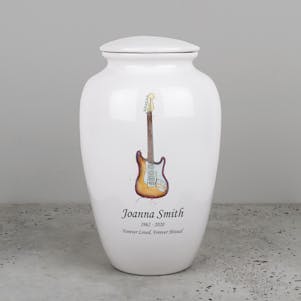 Electric Guitar Ivory Ceramic Cremation Urn - Engravable