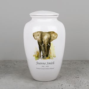 Gentle Elephant Ivory Ceramic Cremation Urn - Engravable