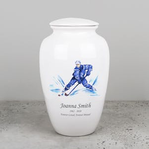 Hockey Star Ivory Ceramic Cremation Urn - Engravable