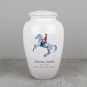 Equestrian Ivory Ceramic Cremation Urn - Engravable