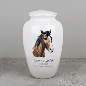 Horse Ivory Ceramic Cremation Urn - Engravable