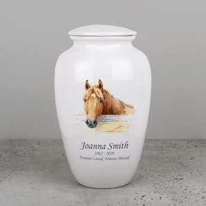 Gentle Horse Ivory Ceramic Cremation Urn - Engravable