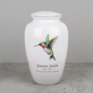 Hummingbird Ivory Ceramic Cremation Urn - Engravable