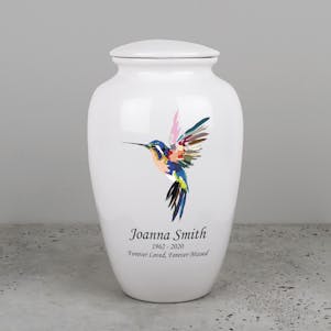 Soaring Hummingbird Ivory Ceramic Cremation Urn - Engravable