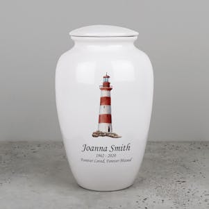 Welcoming Lighthouse Ivory Ceramic Cremation Urn - Engravable