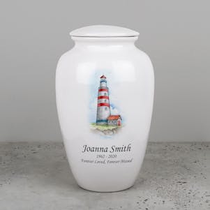 Warm Lighthouse Ivory Ceramic Cremation Urn - Engravable
