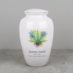 Psychedelic Marijuana Ivory Ceramic Cremation Urn - Engravable