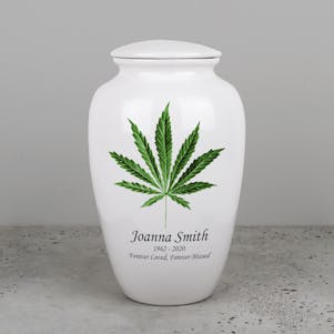 Marijuana Leaf Ivory Ceramic Cremation Urn - Engravable
