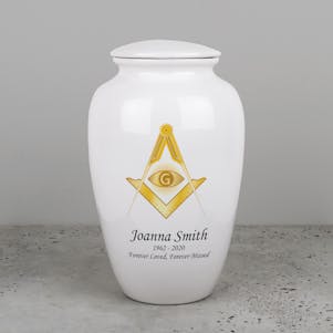 Masonic Symbol Ivory Ceramic Cremation Urn - Engravable