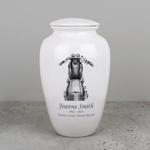 Ride Free Ivory Ceramic Cremation Urn - Engravable