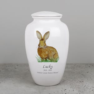 Rabbit Ivory Ceramic Cremation Urn - Engravable