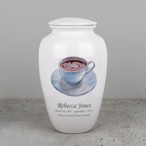 Morning Coffee Ivory Ceramic Cremation Urn - Engravable