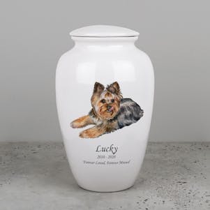 Yorkshire Terrier Ivory Ceramic Cremation Urn - Engravable